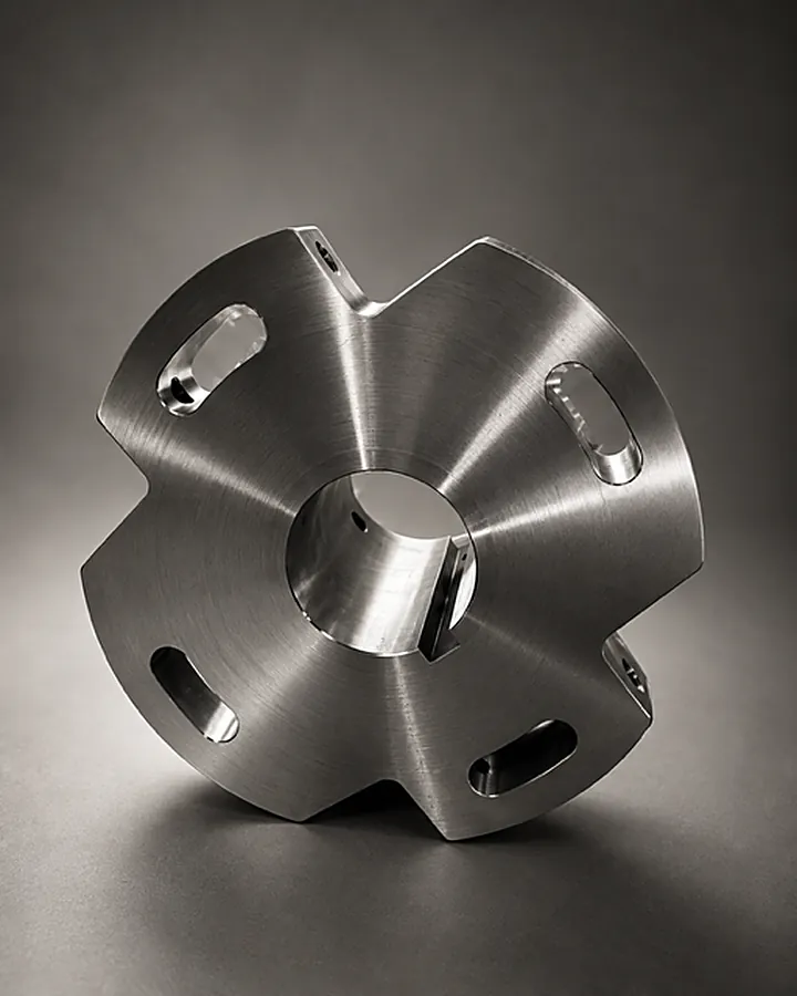 Four lobed stainless steel hub with slotted holes and keyed bore
