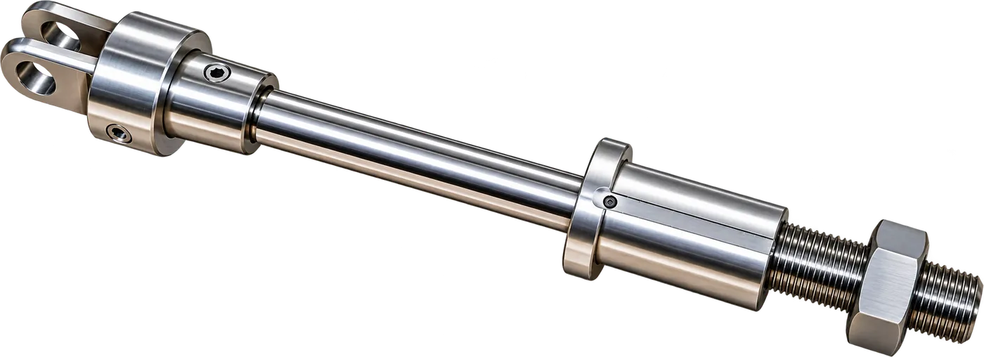 Stainless clevis rod assembly with turned collars and a threaded end