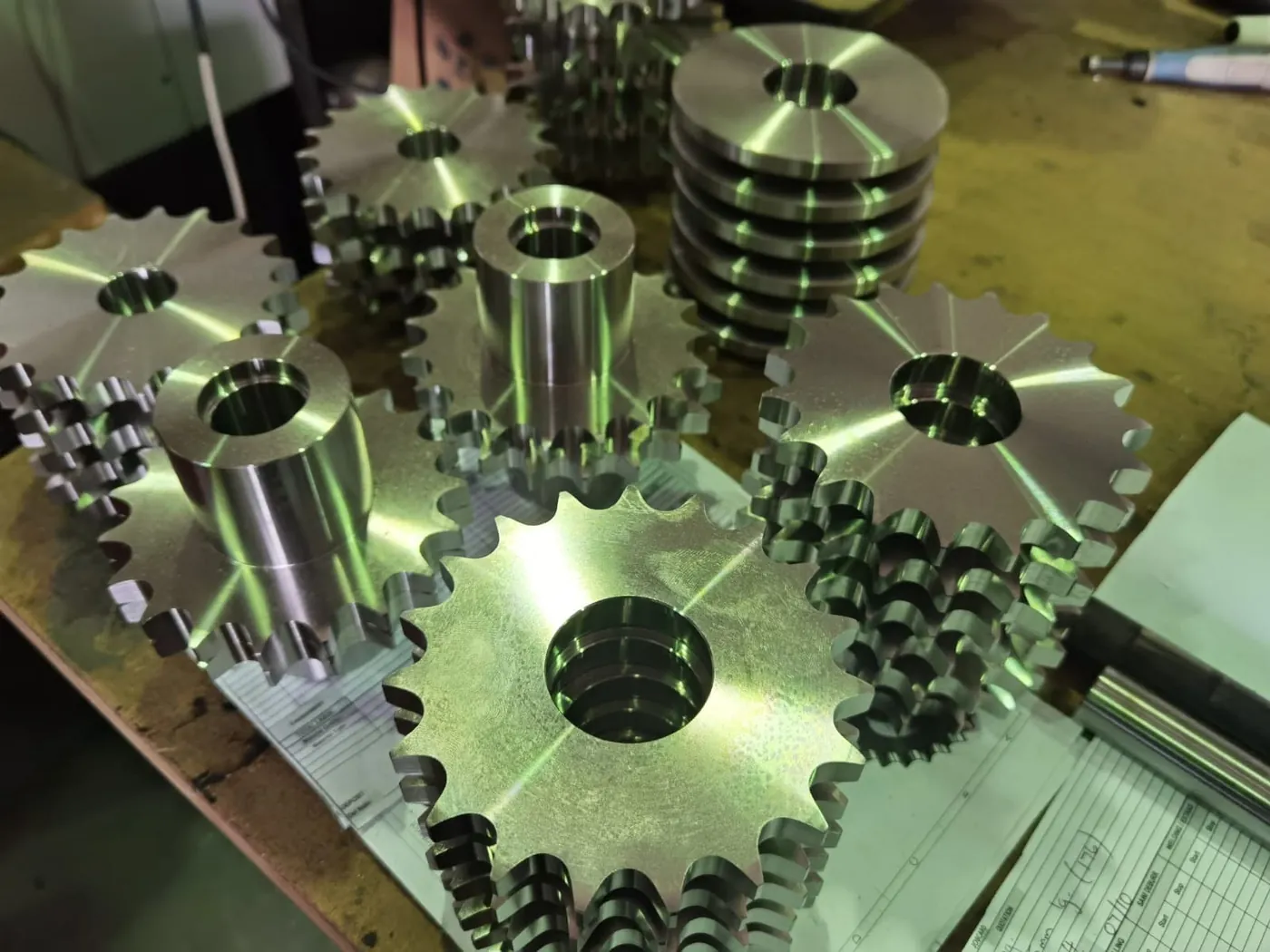 Stainless steel sprockets, spacers and hubs machined as a matched set