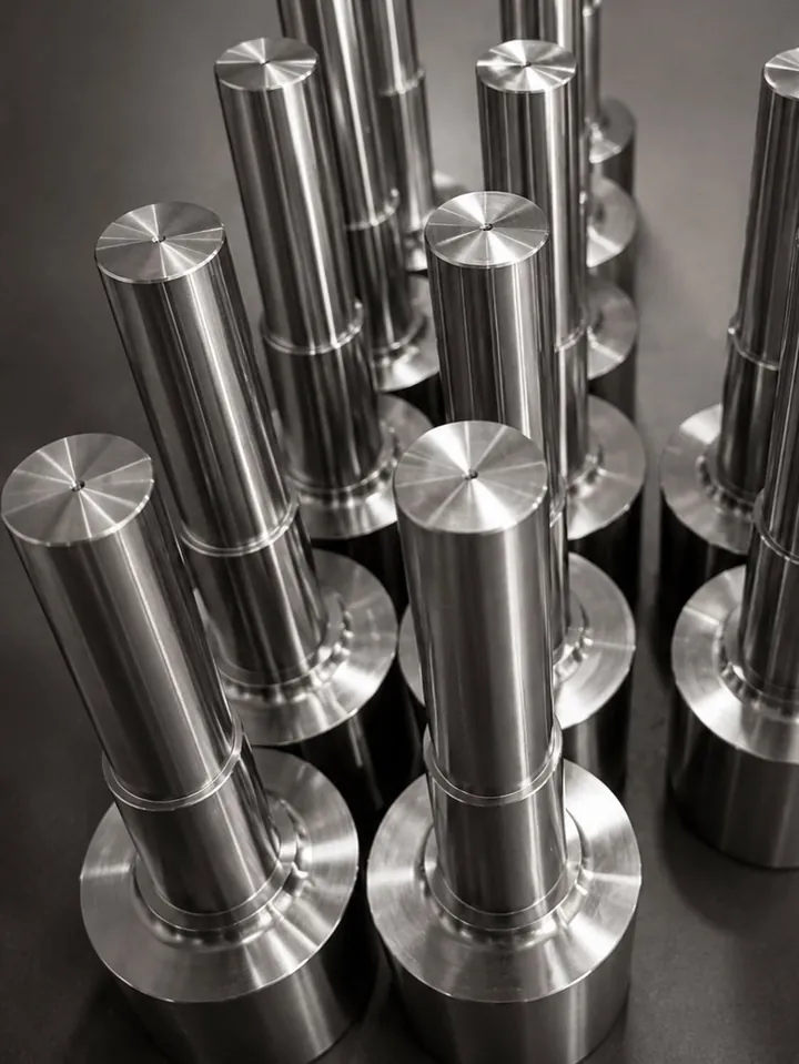 Batch of turned stainless stepped shafts